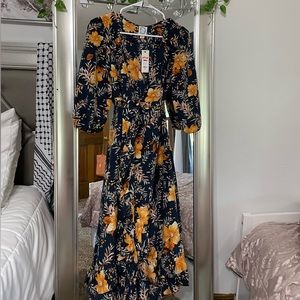 navy blue francesca’s dress with tie